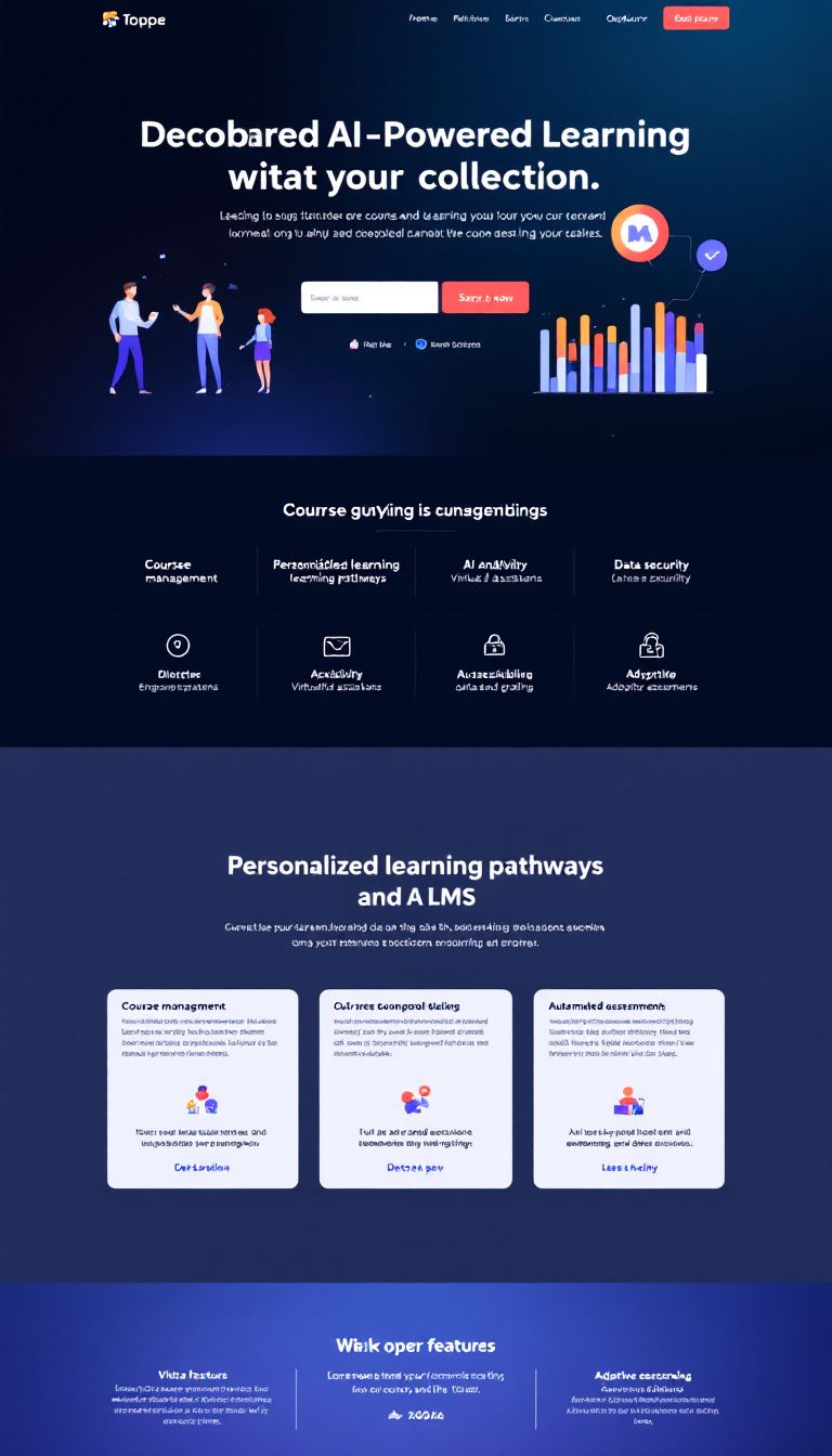 "Create a simple and clean one-page website for an AI-powered Learning Management System (LMS) that highlights course management, personalized learning pathways, and AI-driven analytics. Focus on user engagement, accessibility, and data security, while showcasing features like virtual assistants, automated grading, and adaptive assessments."