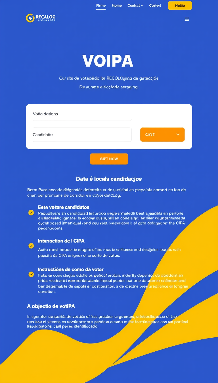Crie um site de votação simples para as eleições da CIPA da RECONLOG, com uma página inicial destacando a data e local da votação, informações sobre candidatos, instruções de como votar e o objetivo da CIPA. O site deve ser seguro, responsivo e garantir a privacidade dos votos, com fácil acesso via crachá de identificação.