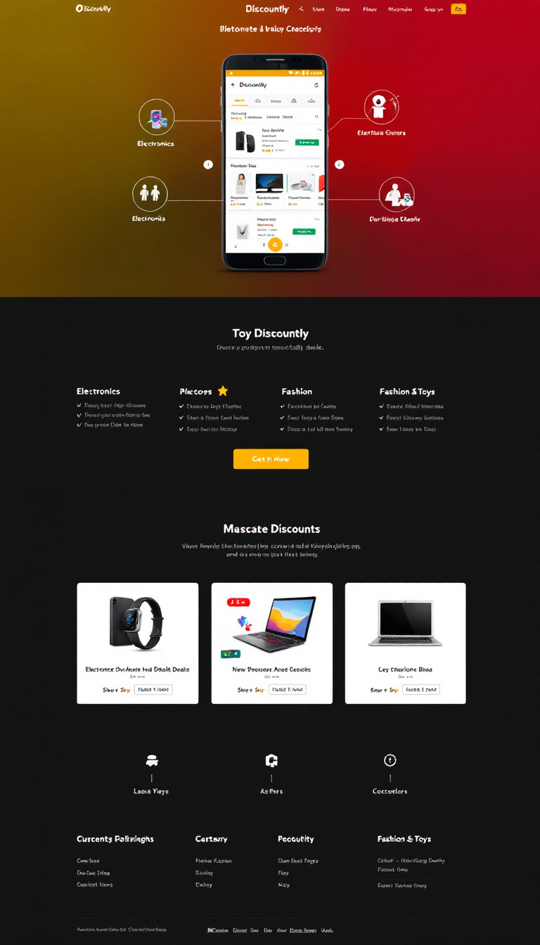 Create a simple one-page website for a free Android app called Discountly, which aggregates daily deals across various categories such as electronics, fashion, and toys. The design should be clean and user-friendly, highlighting the app's features and current offers.