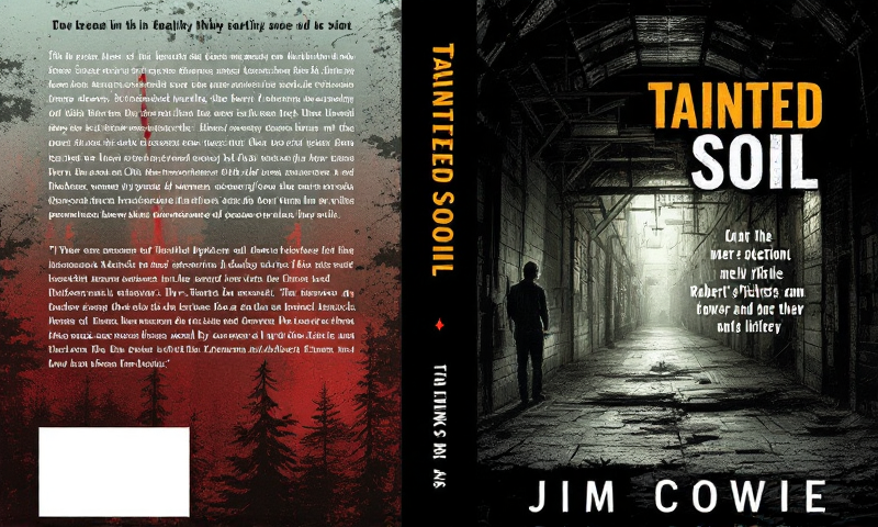 A book cover for my book titled "Tainted Soil - By Jim Cowie". The book summary is _Tainted Soil offers an unflinching examination of the Robert Pickton case—one of the darkest chapters in Canadian criminal history. Between the 1980s and early 2000s, dozens of women, many from Vancouver's Downtown Eastside, disappeared without a trace.