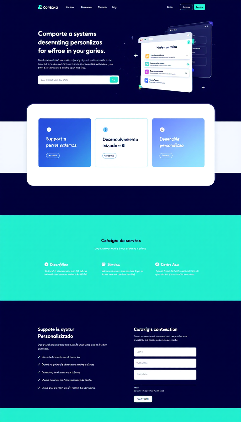 Desenvolva um site simples e funcional, com um layout moderno e responsivo. A página inicial deve destacar os principais serviços como suporte a sistemas, desenvolvimento personalizado e BI, incluir depoimentos de clientes e uma chamada para ação. Adicione seções detalhadas para cada serviço, uma descrição sobre a empresa e um formulário de contato.