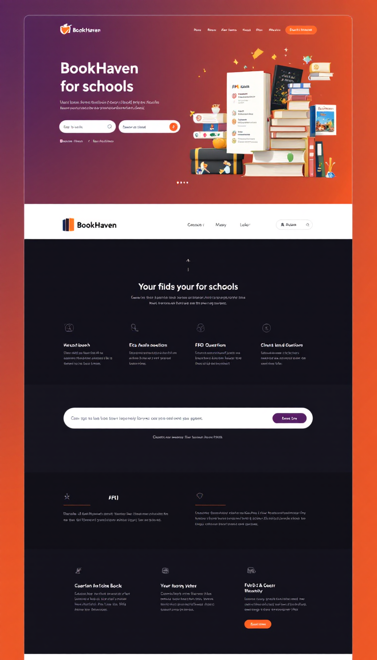 Create a one-page website named 'BookHaven' for schools, featuring a minimalistic design. Include a search functionality for books, an FAQ section for queries, and ensure the layout is clean and user-friendly.