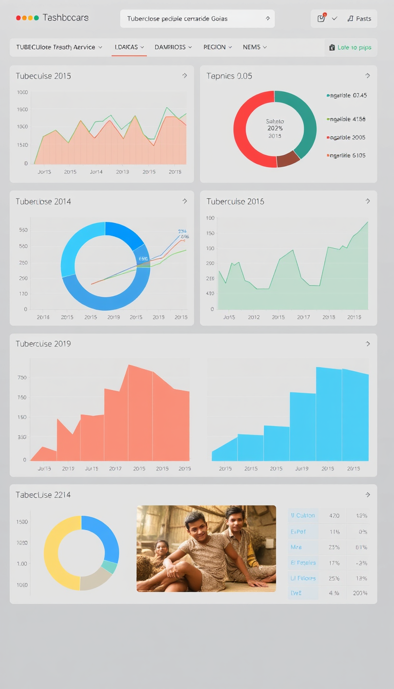 Crie um dashboard interativo em HTML, CSS e JavaScript, utilizando Echarts e Bootstrap 5, para visualizar dados de saúde pública sobre Tuberculose no Estado de Goiás. O painel deve incluir pelo menos quatro gráficos, filtros para dados por período e região, e seguir o layout do site mencionado, com uma imagem específica no canto inferior central.