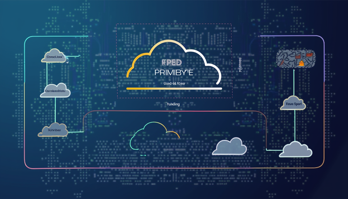 Abstract dashboard and cloud architecture diagram representing PrimeByte Consulting building scalable, secure software systems