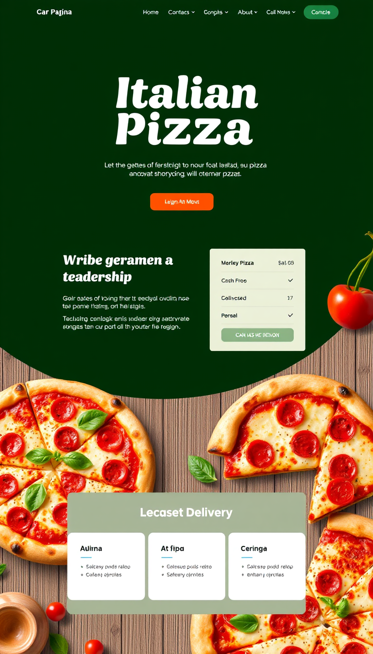 Design a simple, one-page website for an Italian pizza shop that highlights the menu and delivery options. Include enticing visuals of the pizza and a user-friendly layout.