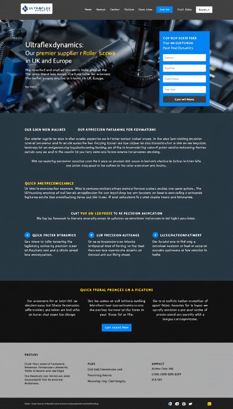 Create a one-page website for Ultraflexdynamics, the premier supplier of roller screws in the UK and Europe. Highlight our expertise in providing low-friction precision screw actuators for various high-precision applications, emphasizing our quick lead times and suitability for industries like manufacturing and aerospace.