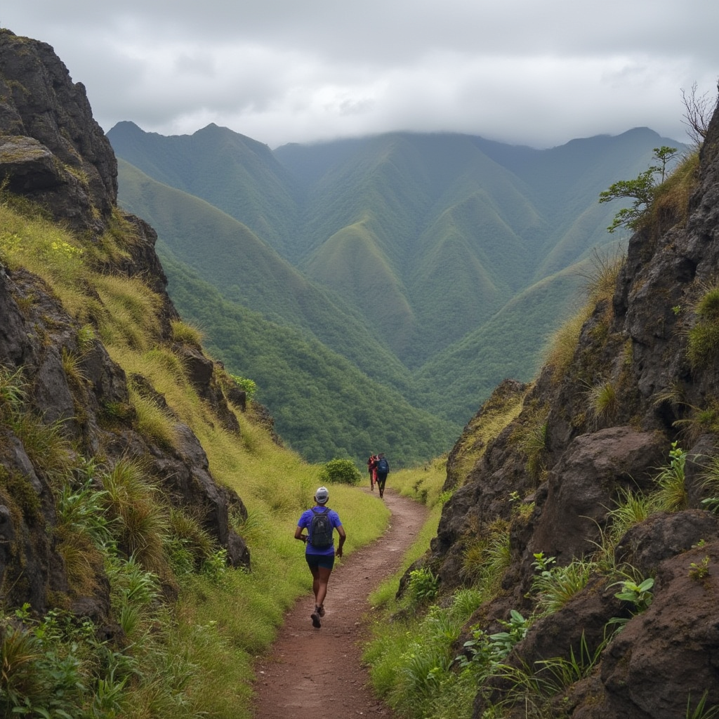 Challenging mountain trail running adventure in Arusha with panoramic views and waterfalls