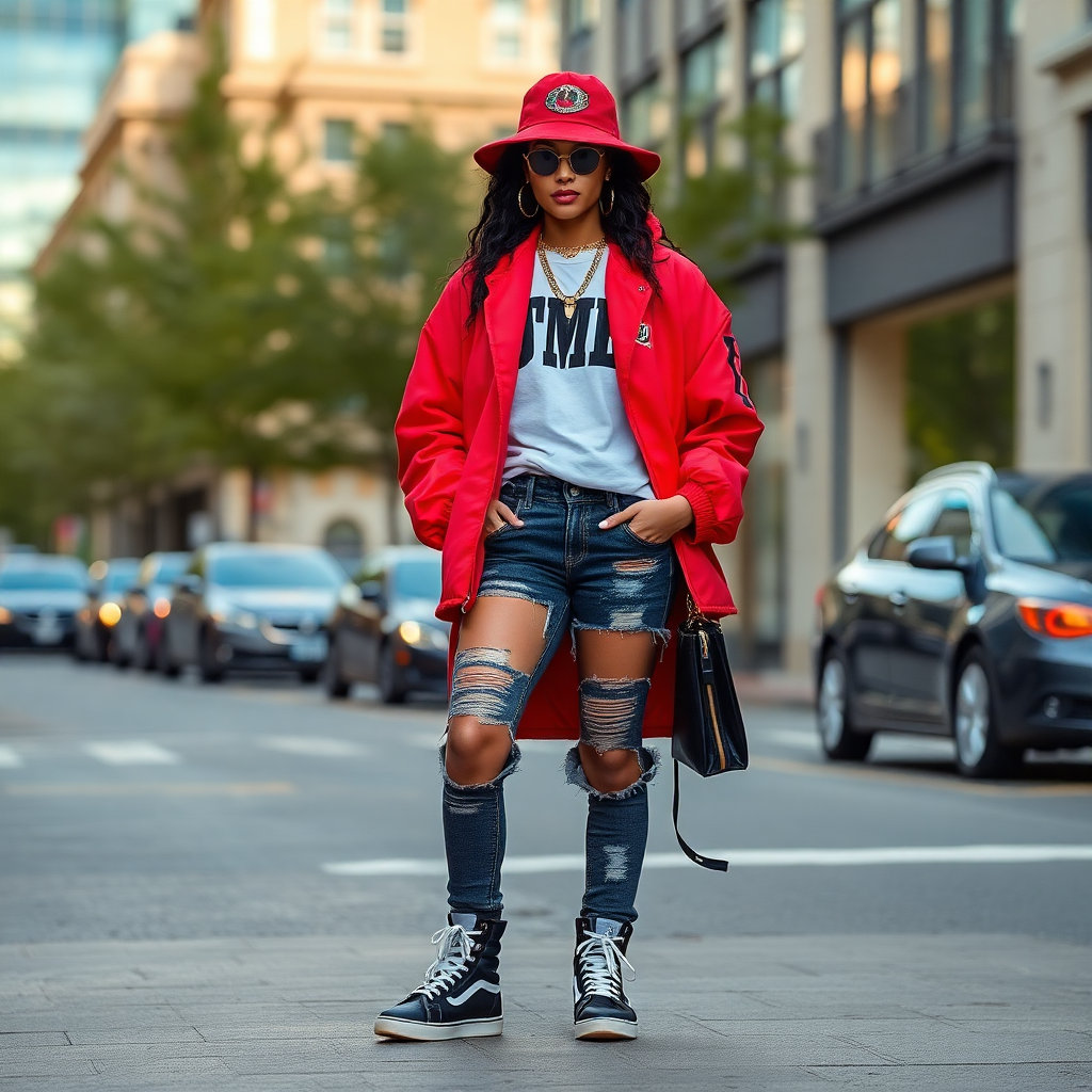 model wearing days till i'm a millionaire gear in an urban setting