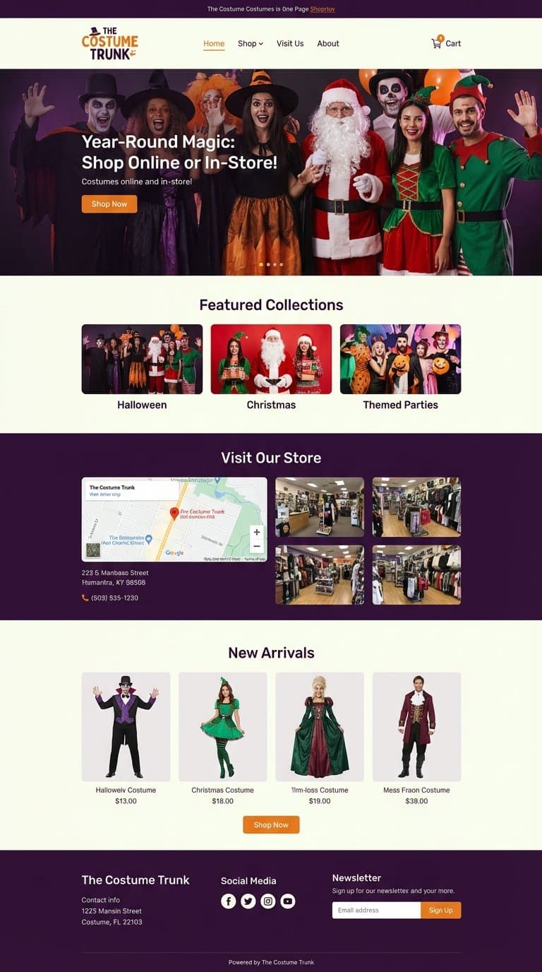 a website for my shop that sells costumes online and on location (halloween, christmas, etc).