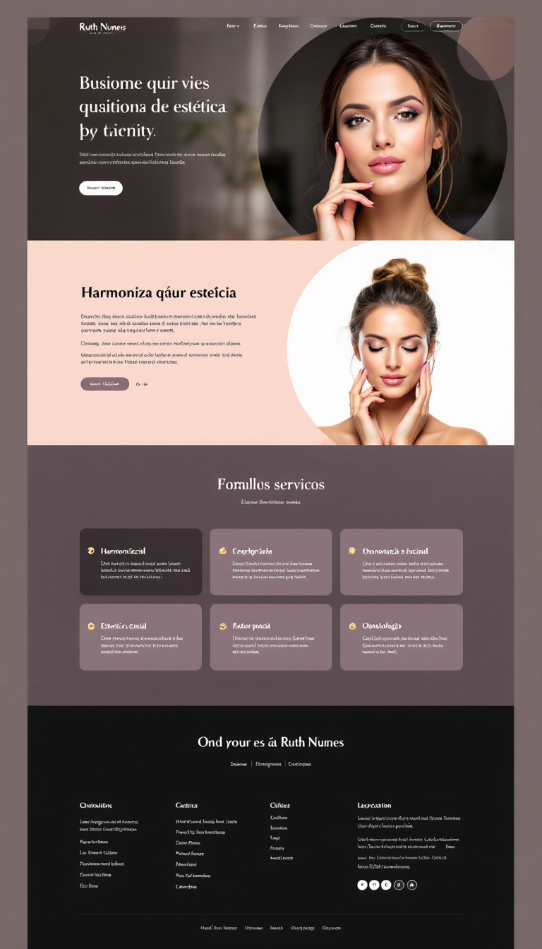 Desenvolva um site de uma página para a clínica de estética "Ruth Nunes", destacando serviços como harmonização facial, estética corporal e odontologia estética, com um design simples e clean.