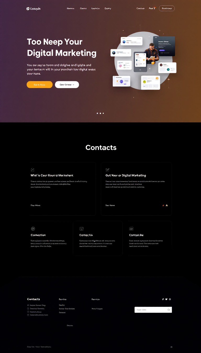 Design a simple and clean one-page website for a digital marketing business, showcasing services, contact information, and a modern aesthetic. Include a professional layout with engaging visuals and easy navigation.