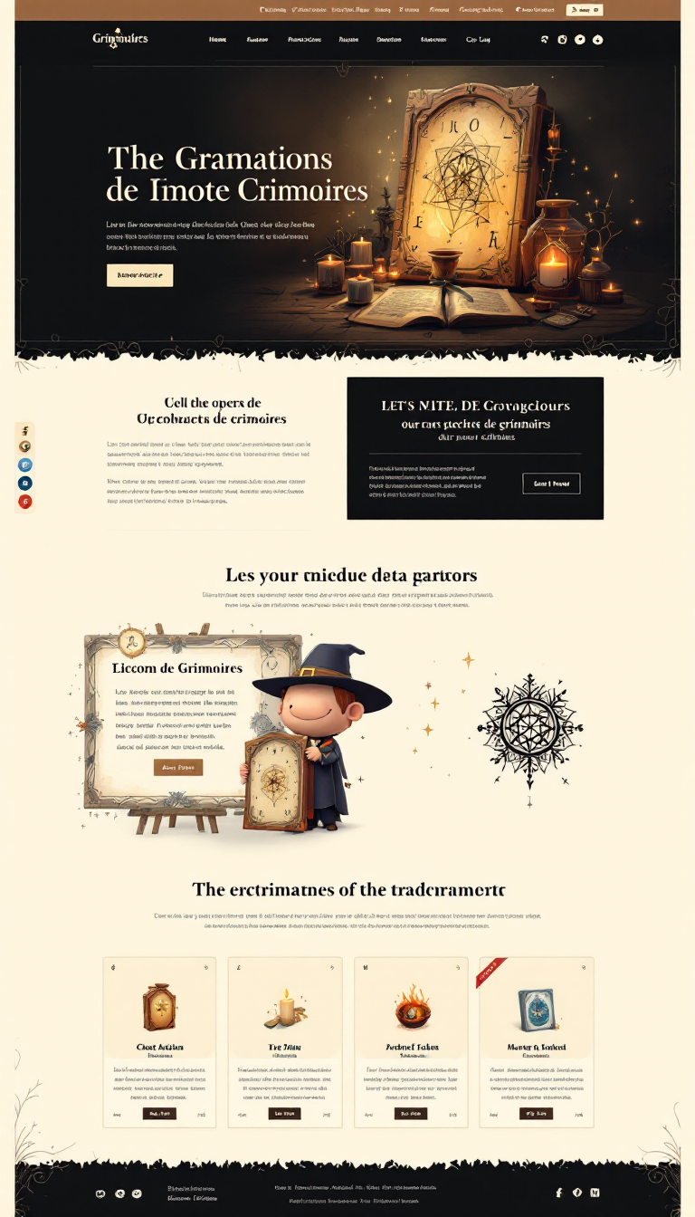 Créer une page web simple et épurée pour un site e-commerce spécialisé dans la vente de grimoires. Inclure une présentation attrayante des produits, un design moderne et une navigation intuitive.