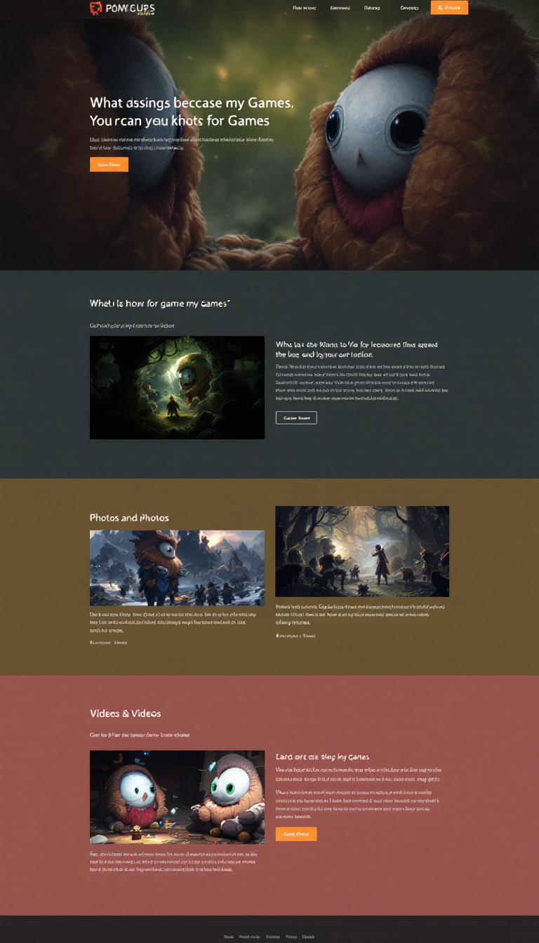 Design a simple one-page website to showcase my games, featuring sections for photos and videos, each organized clearly for easy navigation.
