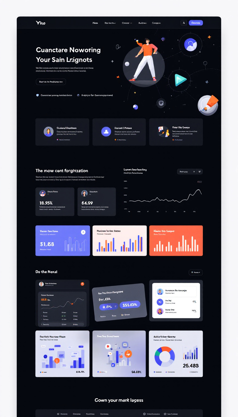Create a simple, clean one-page website with a modern dashboard layout, featuring a navigation menu, visual data elements, and a user-friendly interface. Focus on a sleek design and an organized presentation of information.