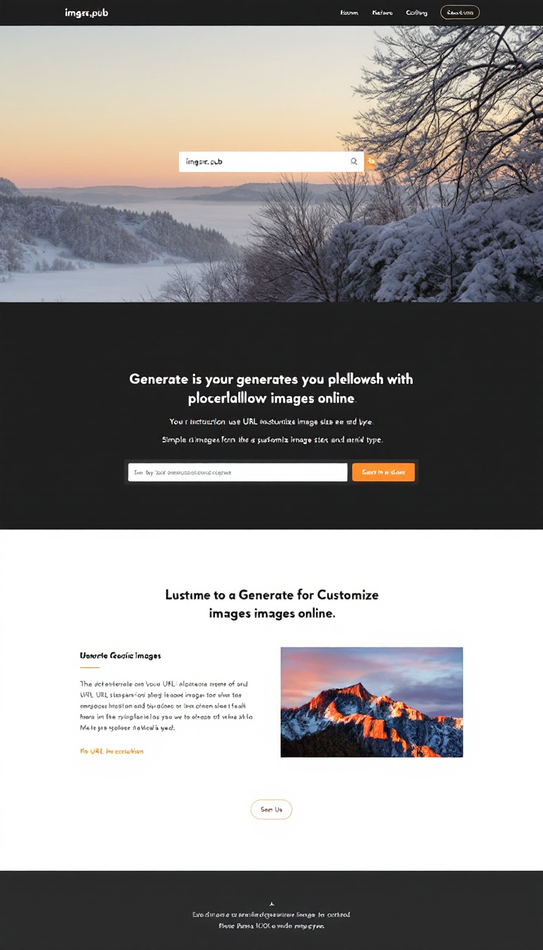 Design a one-page website for imgsrc.pub, a service that generates placeholder images online. Include simple instructions on using URL manipulation to customize image size and type.