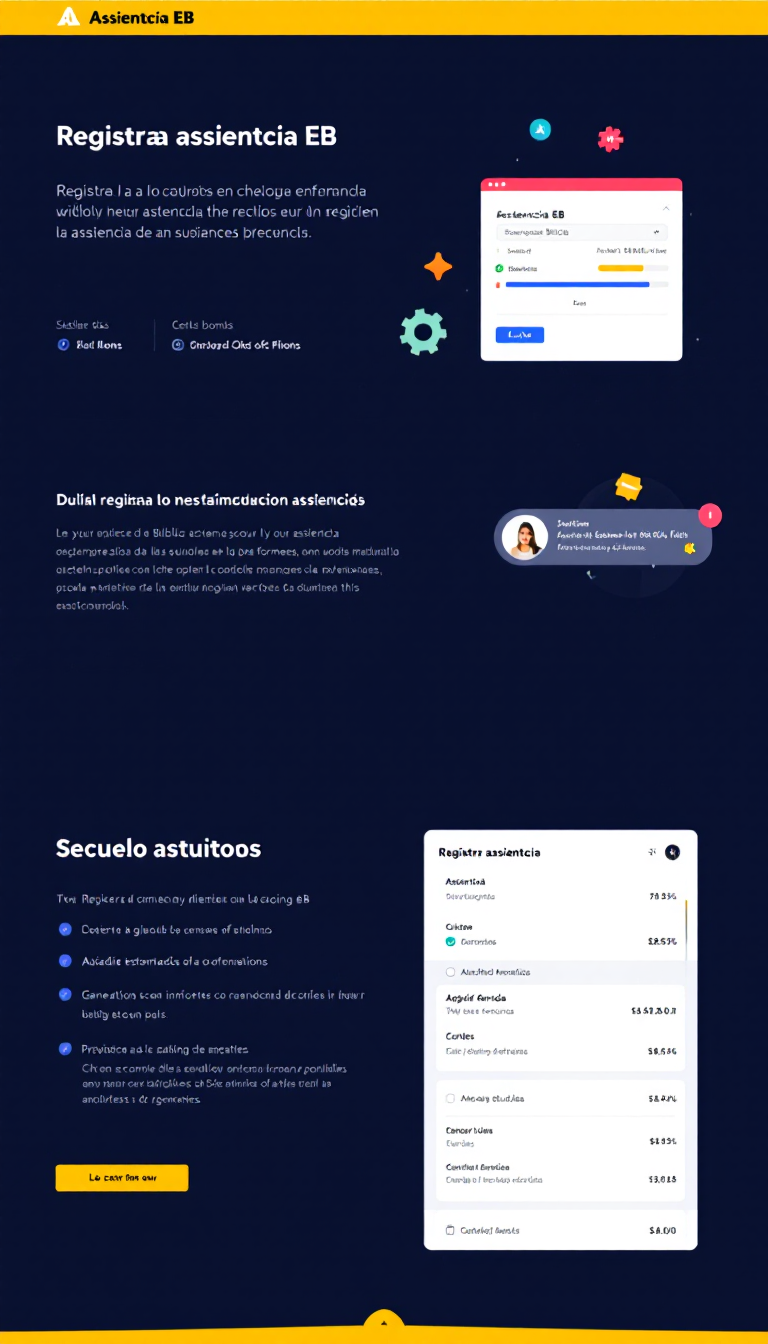 Desarrolla una aplicación web llamada Asistencia EB para que los maestros de la Escuela Bíblica registren la asistencia de los estudiantes de manera eficiente. La interfaz debe ser moderna y atractiva, con bordes redondeados y colores brillantes, e incluir secciones para registrar asistencia, añadir estudiantes, gestionar ofrendas y generar informes con estadísticas y gráficas.