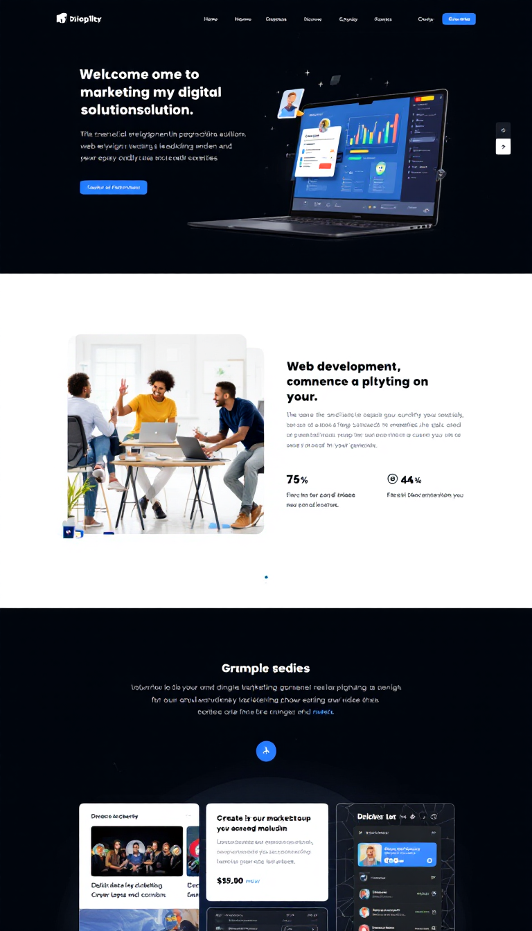 Create a clean and simple one-page website to showcase my digital solutions company, featuring web development, graphic design, and photo/video editing services, aimed at marketing and lead generation.