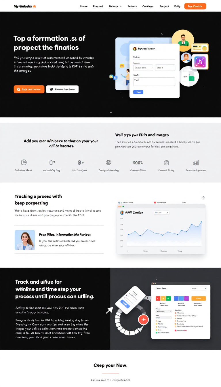 Design a simple one-page website that allows users to add information and upload files like PDFs and images. Include a feature for tracking and timestamping each step until the process is finalized.