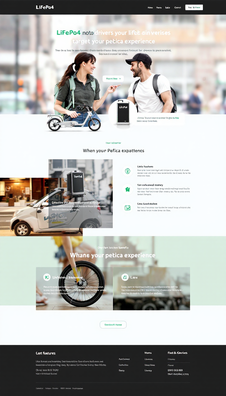 Design a clean one-page microsite showcasing my LiFePo4 battery product, specifically targeting pedicab drivers. Highlight its benefits, features, and usability for enhancing their pedicab experience.