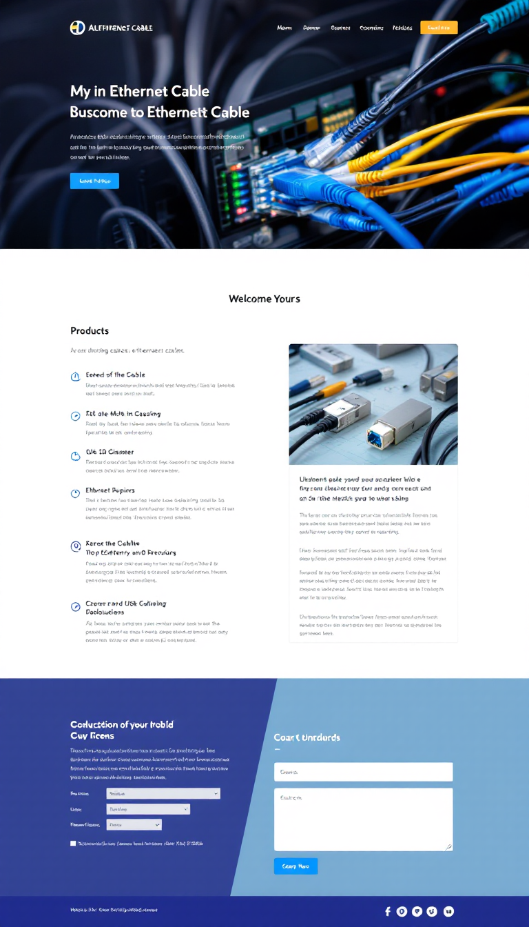 Create a simple one-page website for my Ethernet cable business, featuring a clean design and essential information including product offerings, pricing, and contact details.